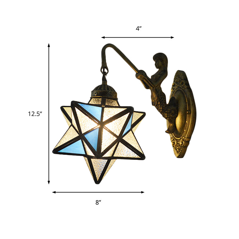 Star Wall Mounted Light 1 Head Blue and Clear Dimple Glass Mediterranean Sconce Lighting Clearhalo 'Industrial' 'Middle century wall lights' 'Tiffany wall lights' 'Tiffany' 'Wall Lamps & Sconces' 'Wall Lights' Lighting' 180570