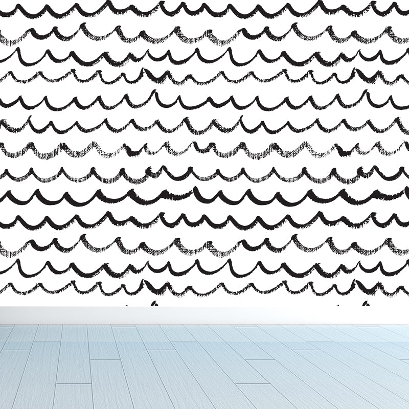 Black and White Botanic Drawing Mural Geometric Modern Water-Proof Wall Covering Black Design 5 Clearhalo 'Wall Decor' 'Wall Mural' 1805754