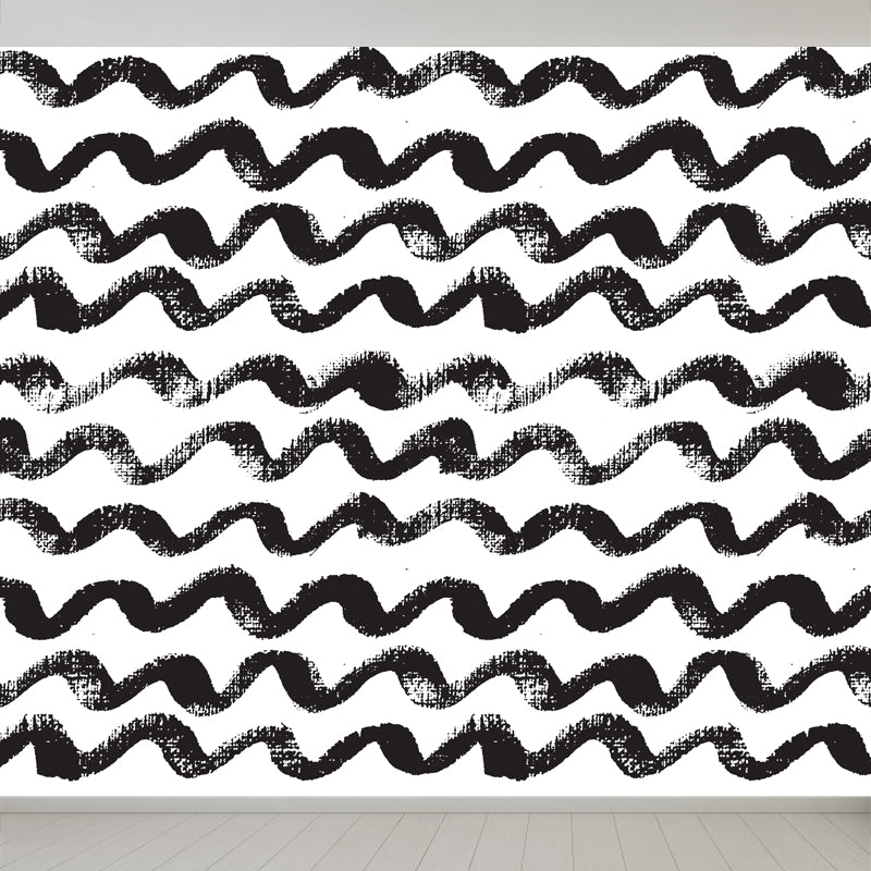 Illustration Plant Wall Covering Mural Whole Wall Decor for Kids Room, Made to Measure Black Design 1 Clearhalo 'Wall Decor' 'Wall Mural' 1805759