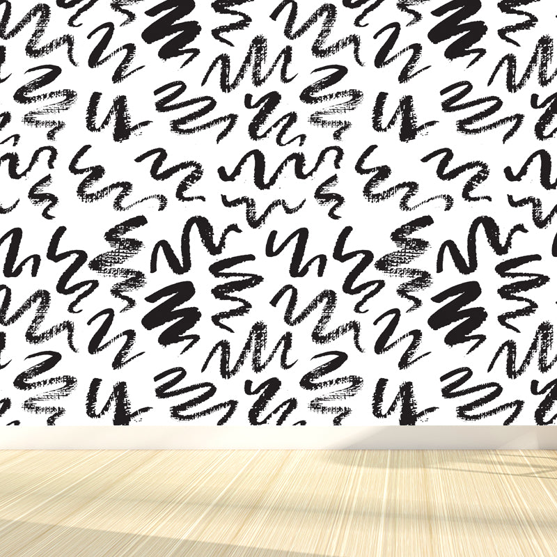 Illustration Plant Wall Covering Mural Whole Wall Decor for Kids Room, Made to Measure Black Design 3 Clearhalo 'Wall Decor' 'Wall Mural' 1805769