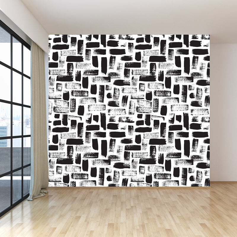 Seamless Pattern Plant Mural Decal Modern Non-Woven Cloth Wall Art in Black and White Clearhalo 'Wall Decor' 'Wall Mural' 1805795