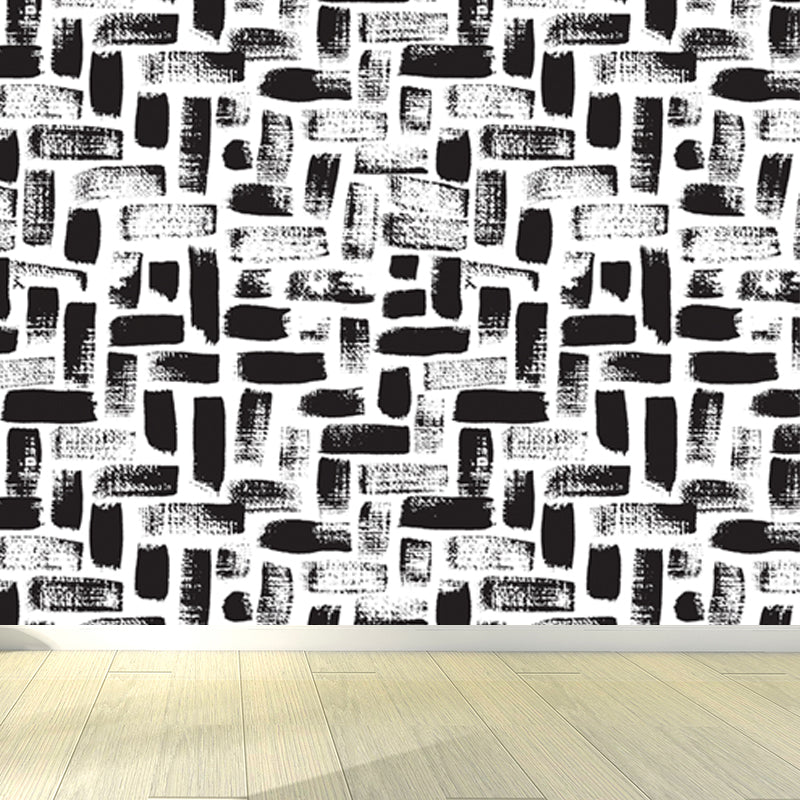 Seamless Pattern Plant Mural Decal Modern Non-Woven Cloth Wall Art in Black and White Clearhalo 'Wall Decor' 'Wall Mural' 1805796