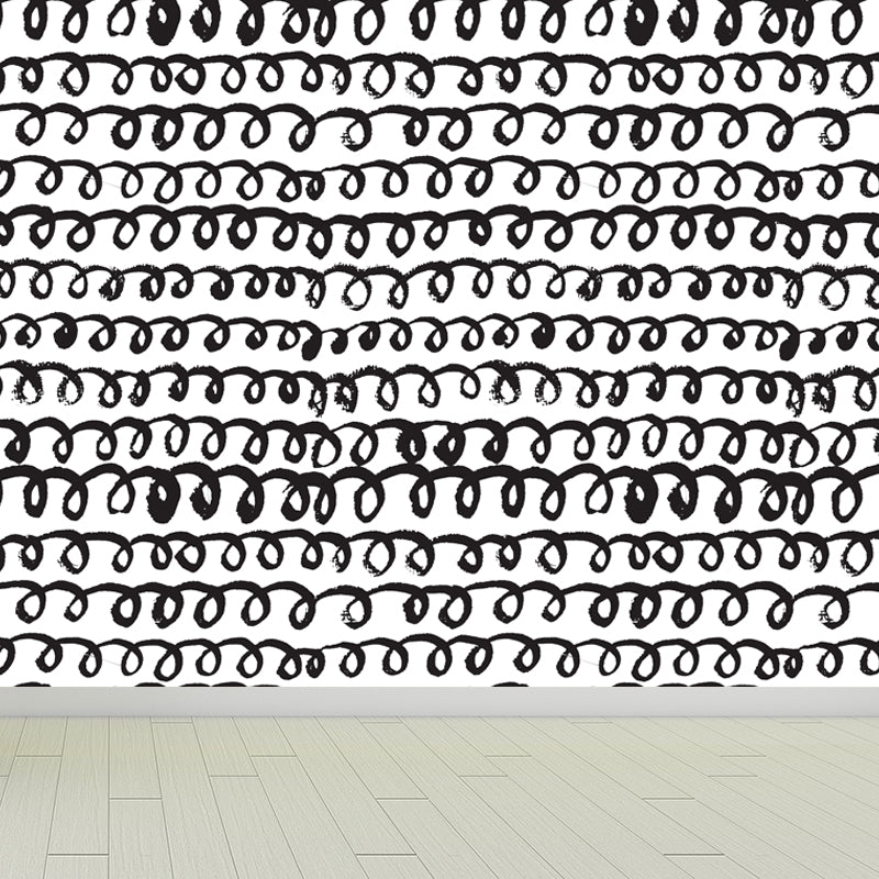 Seamless Pattern Plant Mural Decal Modern Non-Woven Cloth Wall Art in Black and White Clearhalo 'Wall Decor' 'Wall Mural' 1805800