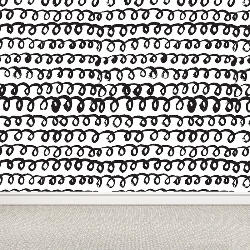 Seamless Pattern Plant Mural Decal Modern Non-Woven Cloth Wall Art in Black and White Clearhalo 'Wall Decor' 'Wall Mural' 1805801