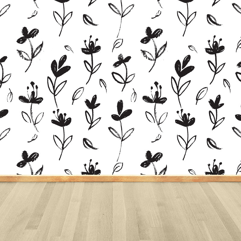 Full Size Botanical Mural Wallpaper Moisture Resistant Modern Bedroom Wall Covering Black Design 1 Clearhalo 'Wall Decor' 'Wall Mural' 1805809