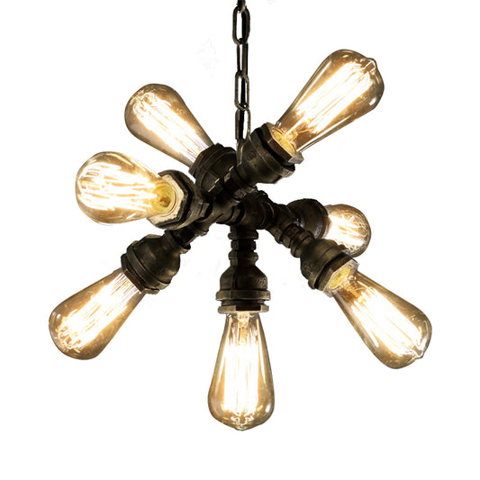 Bronze 7 Bulbs Chandelier Light Fixture Antique Style Metal Pipe Hanging Lighting with Exposed Bulb Clearhalo 'Cast Iron' 'Ceiling Lights' 'Chandeliers' 'Industrial Chandeliers' 'Industrial' 'Metal' 'Middle Century Chandeliers' 'Rustic Chandeliers' 'Tiffany' Lighting' 180585