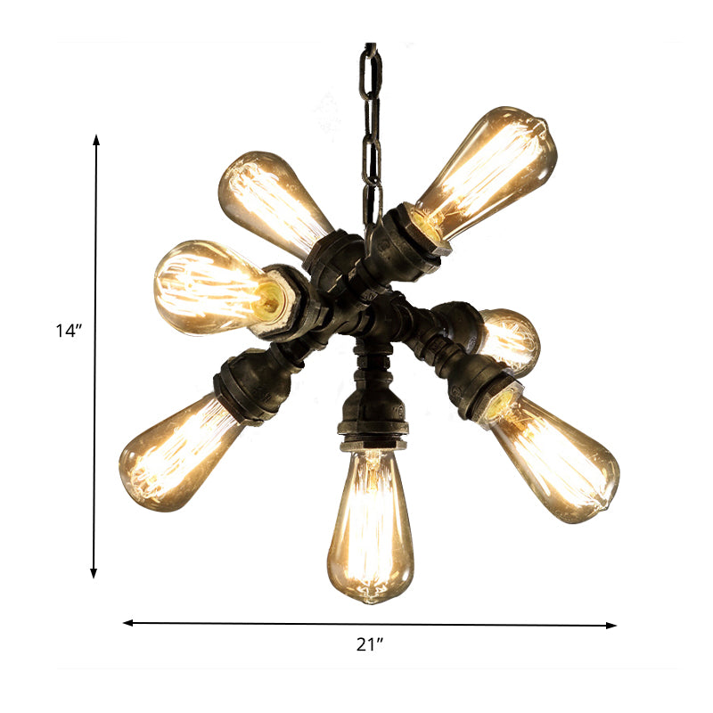 Bronze 7 Bulbs Chandelier Light Fixture Antique Style Metal Pipe Hanging Lighting with Exposed Bulb Clearhalo 'Cast Iron' 'Ceiling Lights' 'Chandeliers' 'Industrial Chandeliers' 'Industrial' 'Metal' 'Middle Century Chandeliers' 'Rustic Chandeliers' 'Tiffany' Lighting' 180586