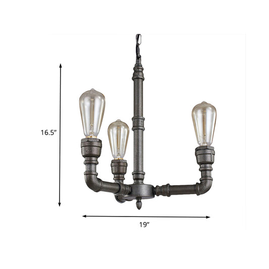 3/6 Heads Hanging Chandelier Lamp Vintage Bare Bulb Metal Pendant Light with Water Pipe in Black Clearhalo 'Cast Iron' 'Ceiling Lights' 'Chandeliers' 'Industrial Chandeliers' 'Industrial' 'Metal' 'Middle Century Chandeliers' 'Rustic Chandeliers' 'Tiffany' Lighting' 180594