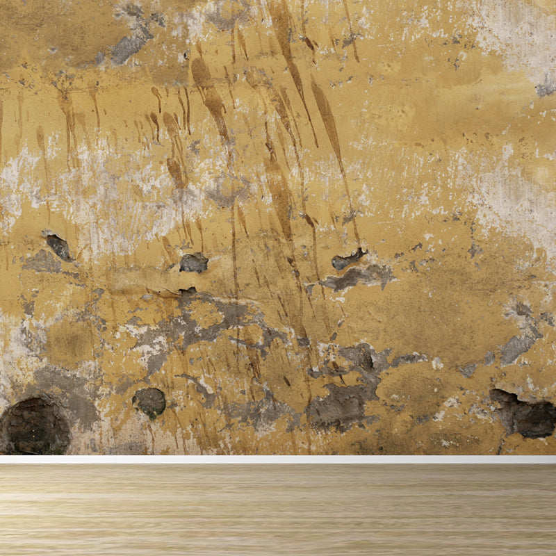 Industrial Scratches Wall Paper Mural Dark Color Water Resistant Wall Art for Garage Yellow Clearhalo 'Wall Decor' 'Wall Mural' 1805964