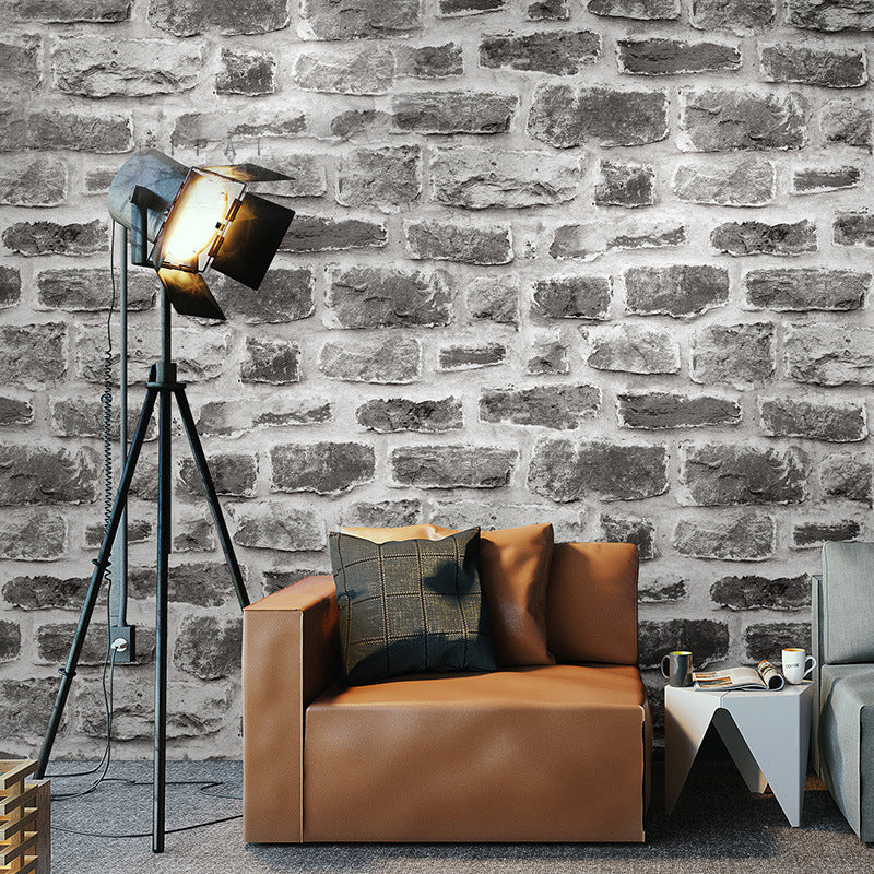 Rustic Countryside 3D Brick Non-Pasted Wallpaper for Bar and Restaurant, 33' by 20.5" Pewter Clearhalo 'Industrial wall decor' 'Industrial' 'Wallpaper' Wall Decor' 1806021