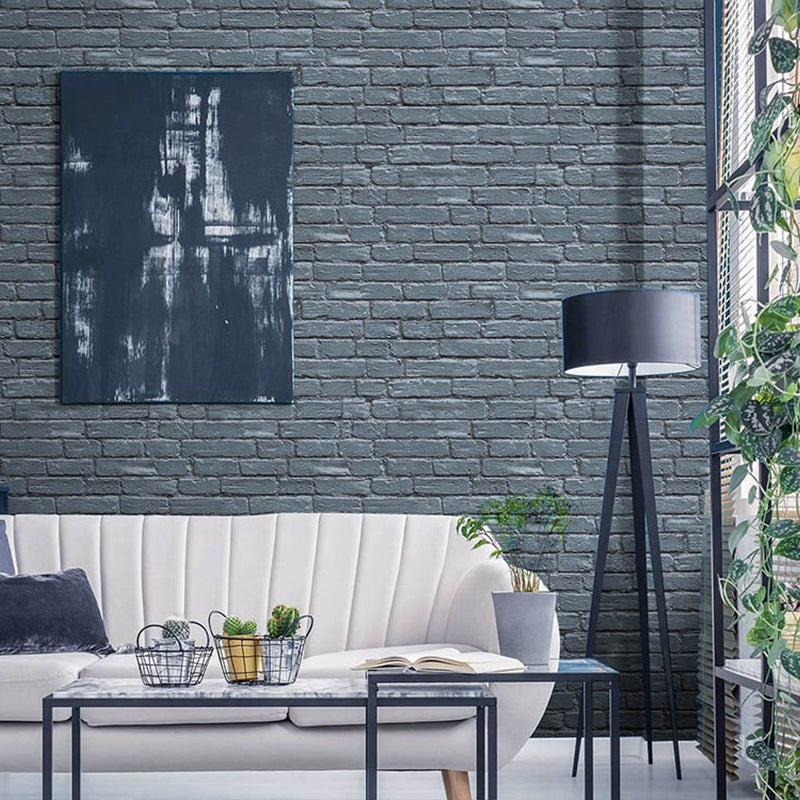 Romantic Retro Horizontal Brick Waterproof Non-Pasted Wallpaper, 33' by 20.5" Pewter Clearhalo 'Industrial wall decor' 'Industrial' 'Wallpaper' Wall Decor' 1806036