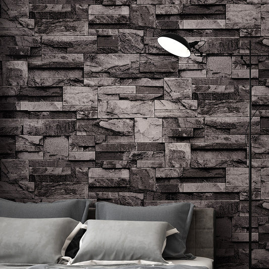 Dark Color Retro Rock and Brick Wallpaper, 20.5"W x 31'L, Non-Paste Black Clearhalo 'Industrial wall decor' 'Industrial' 'Wallpaper' Wall Decor' 1806046