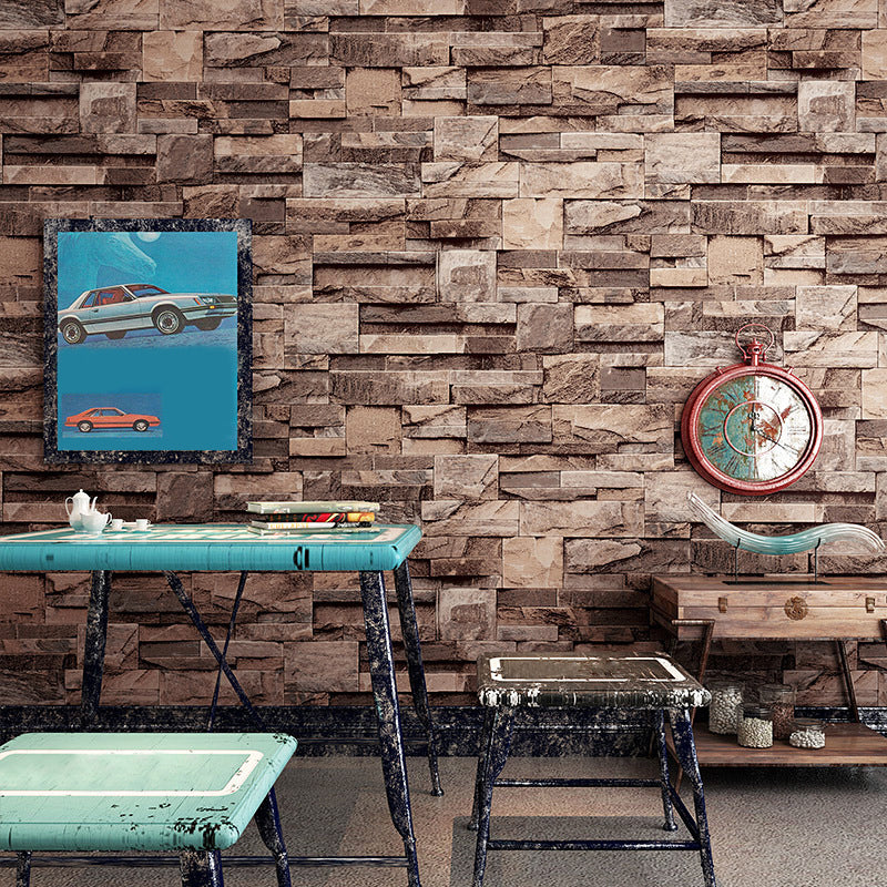 Dark Color Retro Rock and Brick Wallpaper, 20.5"W x 31'L, Non-Paste Light Brown Clearhalo 'Industrial wall decor' 'Industrial' 'Wallpaper' Wall Decor' 1806049