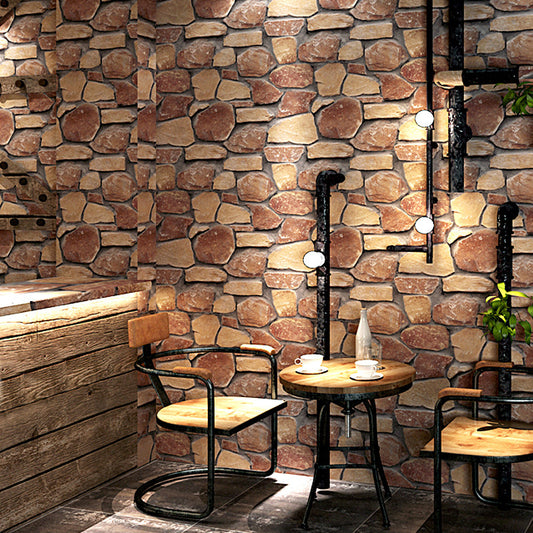 Non-Pasted 33'L x 20.5"W Nostalgic Stone Pattern Wallpaper for Dining Room and Restaurant Brown Clearhalo 'Industrial wall decor' 'Industrial' 'Wallpaper' Wall Decor' 1806061