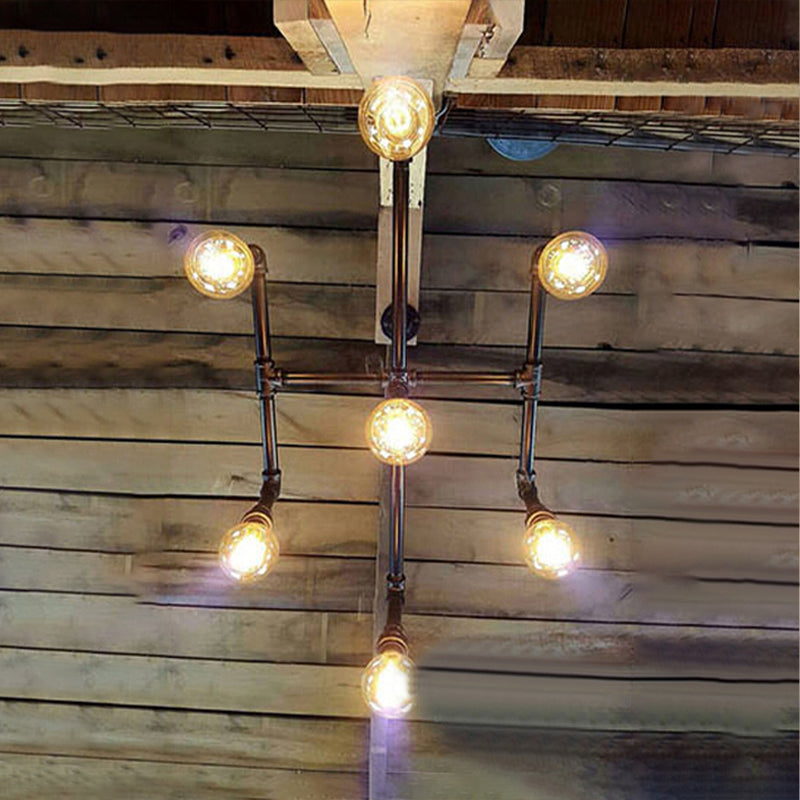 Metal Water Pipe Chandelier Lamp Industrial 7 Heads Dining Room Pendant Lighting Fixture in Black Black Clearhalo 'Cast Iron' 'Ceiling Lights' 'Chandeliers' 'Industrial Chandeliers' 'Industrial' 'Metal' 'Middle Century Chandeliers' 'Rustic Chandeliers' 'Tiffany' Lighting' 180607
