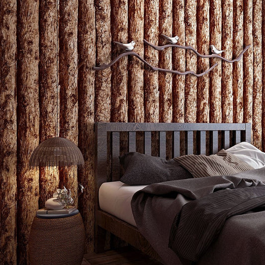 For Bedroom Wallpaper with Dark Brown 3D Faux Wood, 31'L x 20.5"W, Non-Pasted Red Brown Clearhalo 'Country wall decor' 'Rustic' 'Wallpaper' Wall Decor' 1806081