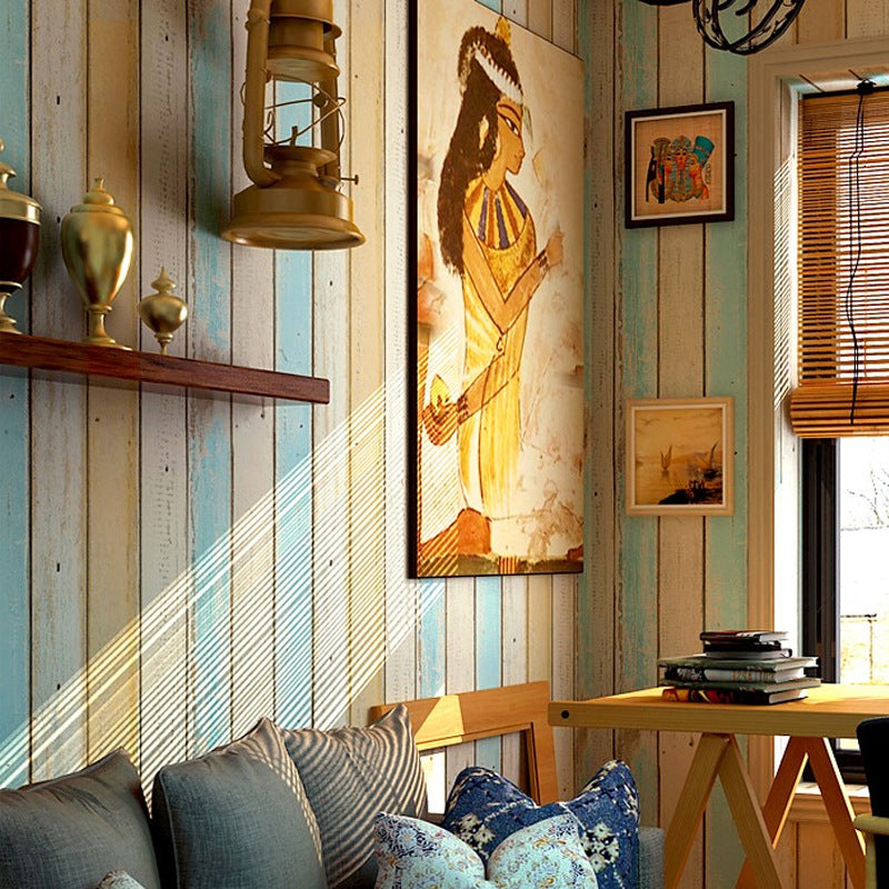 Non-Pasted 57.1 sq ft. Mediterranean Vertical Stripe Wallpaper for Hotel and Coffee Shop Blue Clearhalo 'Country wall decor' 'Rustic' 'Wallpaper' Wall Decor' 1806089