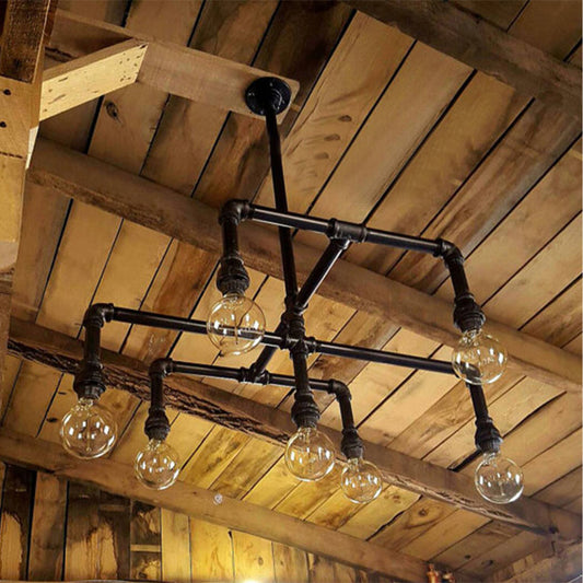 Metal Water Pipe Chandelier Lamp Industrial 7 Heads Dining Room Pendant Lighting Fixture in Black Clearhalo 'Cast Iron' 'Ceiling Lights' 'Chandeliers' 'Industrial Chandeliers' 'Industrial' 'Metal' 'Middle Century Chandeliers' 'Rustic Chandeliers' 'Tiffany' Lighting' 180608