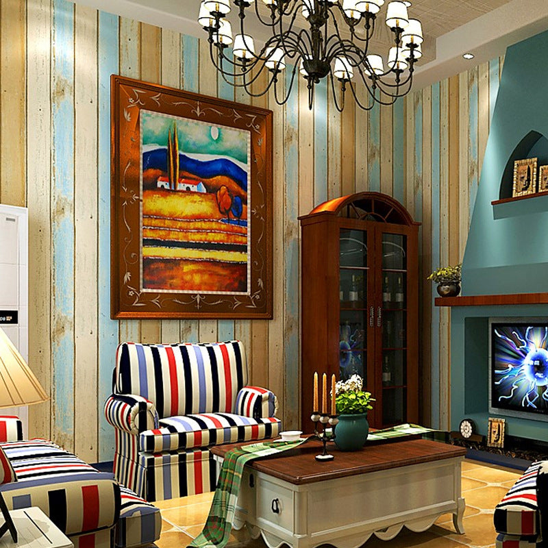 Non-Pasted 57.1 sq ft. Mediterranean Vertical Stripe Wallpaper for Hotel and Coffee Shop Clearhalo 'Country wall decor' 'Rustic' 'Wallpaper' Wall Decor' 1806090