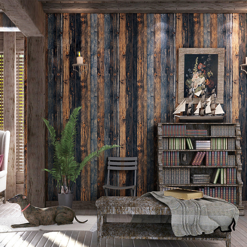 Plaster Wallpaper with 3D Distressed Wood, Dark Color, 20.5" x 31' Red Clearhalo 'Country wall decor' 'Rustic' 'Wallpaper' Wall Decor' 1806092