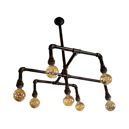 Metal Water Pipe Chandelier Lamp Industrial 7 Heads Dining Room Pendant Lighting Fixture in Black Clearhalo 'Cast Iron' 'Ceiling Lights' 'Chandeliers' 'Industrial Chandeliers' 'Industrial' 'Metal' 'Middle Century Chandeliers' 'Rustic Chandeliers' 'Tiffany' Lighting' 180609