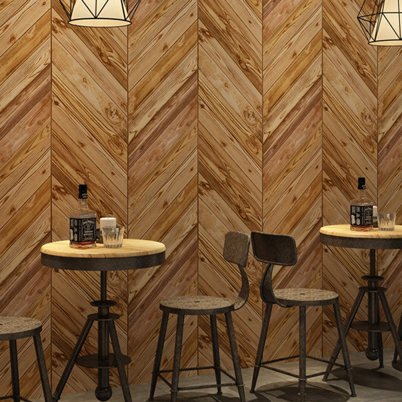 Nostalgic Faux Wood of Herringbone Pattern Non-Pasted Wallpaper for Cafe, 20.5" x 33' Brown Clearhalo 'Country wall decor' 'Rustic' 'Wallpaper' Wall Decor' 1806109