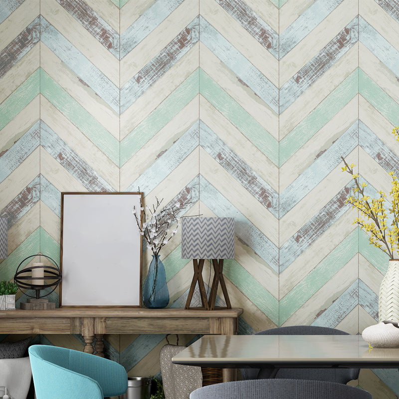 Minimalist Beige Retro Chevron Wood Wallpaper, 31'L x 20.5"W, Non-Pasted Aqua Clearhalo 'Country wall decor' 'Rustic' 'Wallpaper' Wall Decor' 1806120