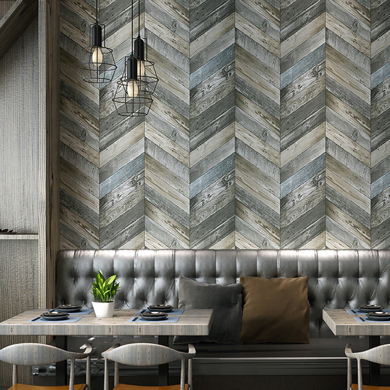 Multi-Colored 3D Wood of Herringbone Design Non-Pasted Waterproof Wallpaper Smoke Gray Clearhalo 'Country wall decor' 'Rustic' 'Wallpaper' Wall Decor' 1806122