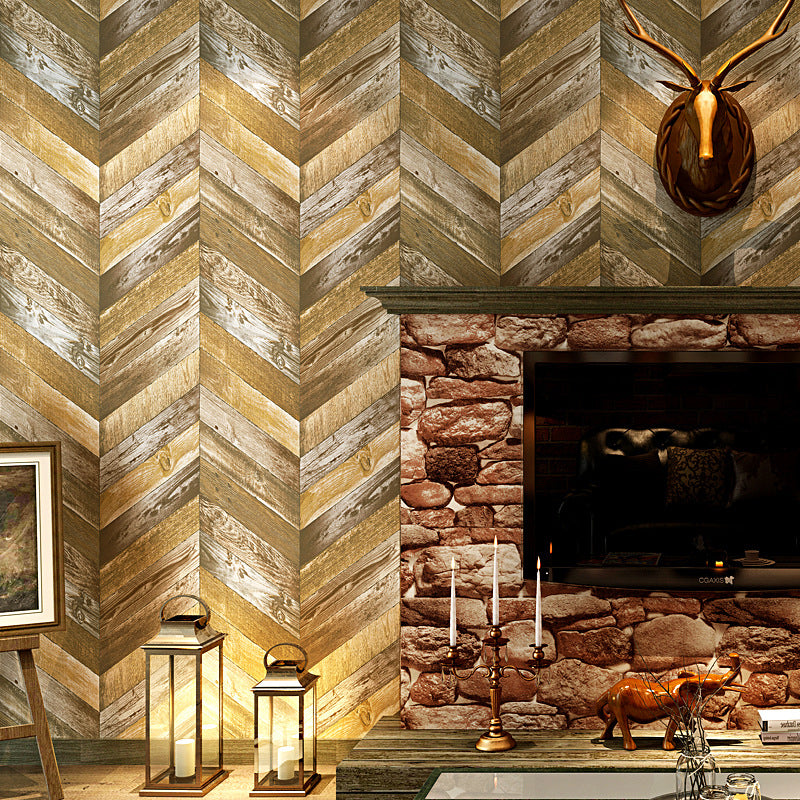 Multi-Colored 3D Wood of Herringbone Design Non-Pasted Waterproof Wallpaper Light Yellow Clearhalo 'Country wall decor' 'Rustic' 'Wallpaper' Wall Decor' 1806125
