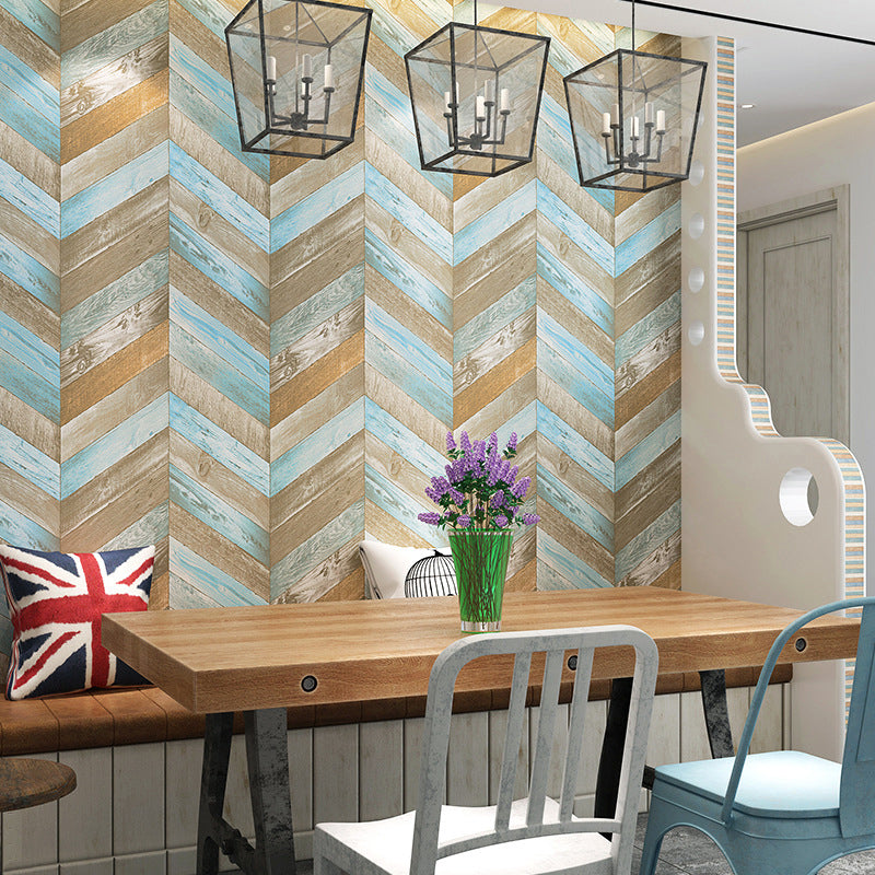 Multi-Colored 3D Wood of Herringbone Design Non-Pasted Waterproof Wallpaper Light Blue Clearhalo 'Country wall decor' 'Rustic' 'Wallpaper' Wall Decor' 1806127