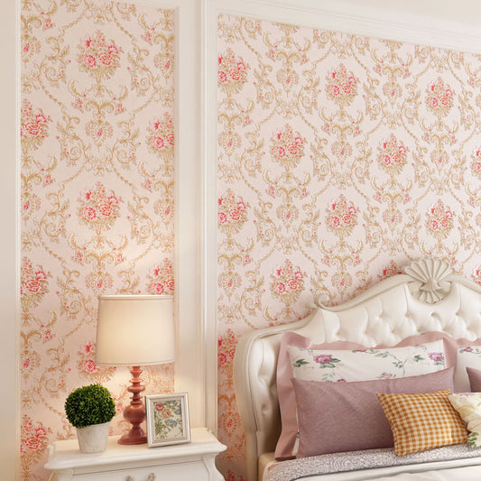 Luxe Countryside Wall Decor 3D Simple Flower Non-Pasted Wallpaper, 31'L x 20.5"W - Pink - Flower - Clearhalo - 'Vintage wall decor' - 'Vintage' - 'Wallpaper' - Wall Decor' - 1806145