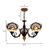 Lodge Bowl-Shaped Chandelier Stained Glass 3 Lights Decorative Inverted Chandelier with Crystal in Multicolor Clearhalo 'Ceiling Lights' 'Chandeliers' 'Industrial' 'Middle Century Chandeliers' 'Pendant Lights' 'Tiffany Chandeliers' 'Tiffany close to ceiling' 'Tiffany' Lighting' 180618