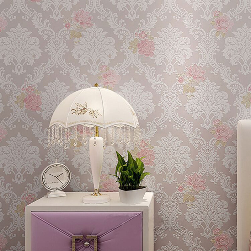 Light Color Romantic Fresh Embossed Flower Design Wallpaper, 33 ft. x 20.5 in, Non-Pasted Light Pink Clearhalo 'Vintage wall decor' 'Vintage' 'Wallpaper' Wall Decor' 1806201