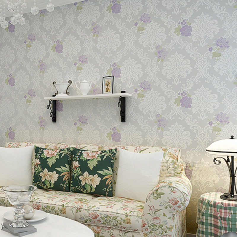 Light Color Romantic Fresh Embossed Flower Design Wallpaper, 33 ft. x 20.5 in, Non-Pasted White-Purple Clearhalo 'Vintage wall decor' 'Vintage' 'Wallpaper' Wall Decor' 1806206