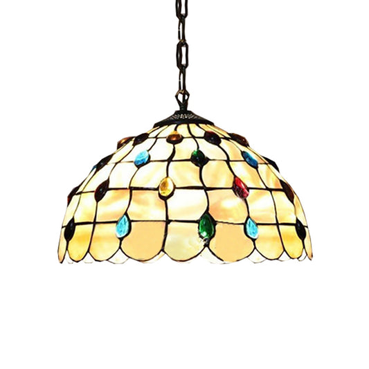 1 Light Study Pendant Lighting Tiffany Beige Hanging Ceiling Light with Dome Stained Glass Shade Clearhalo 'Ceiling Lights' 'Chandeliers' 'Industrial' 'Middle Century Pendants' 'Pendant Lights' 'Pendants' 'Tiffany close to ceiling' 'Tiffany Pendants' 'Tiffany' Lighting' 180621