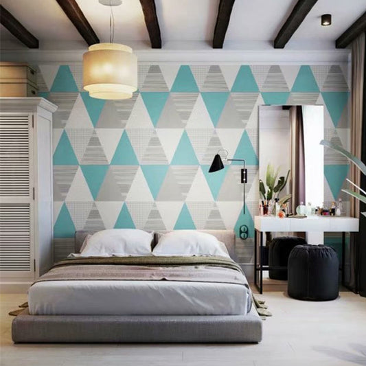 Washable Non-Pasted Grid and Harlequin PVC Wallpaper in Light Color Blue Clearhalo 'Modern wall decor' 'Modern' 'Wallpaper' Wall Decor' 1806222