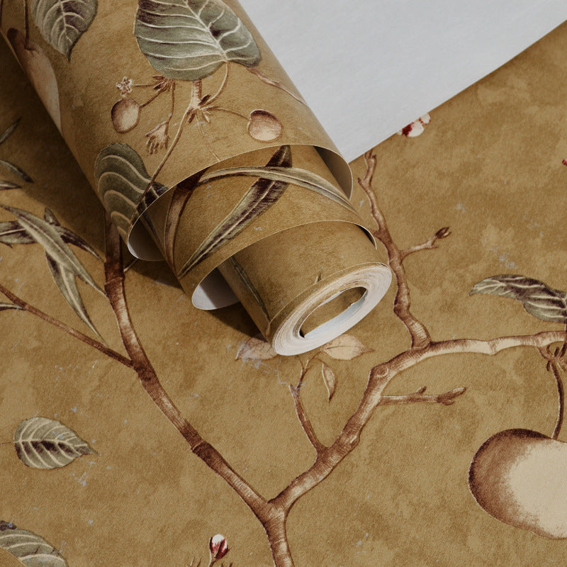 20.5-inch x 33-foot American Country Apple Tree and Fruits Non-Pasted Wallpaper in Pastel Color Clearhalo 'Country wall decor' 'Rustic' 'Vintage wall decor' 'Vintage' 'Wallpaper' Wall Decor' 1806231