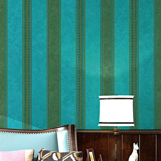 Retro Countryside Wallpaper with Nostalgic Dark Color Vertical Stripes, 20.5" x 33', Non-Pasted Blackish Green Clearhalo 'Vintage wall decor' 'Vintage' 'Wallpaper' Wall Decor' 1806236