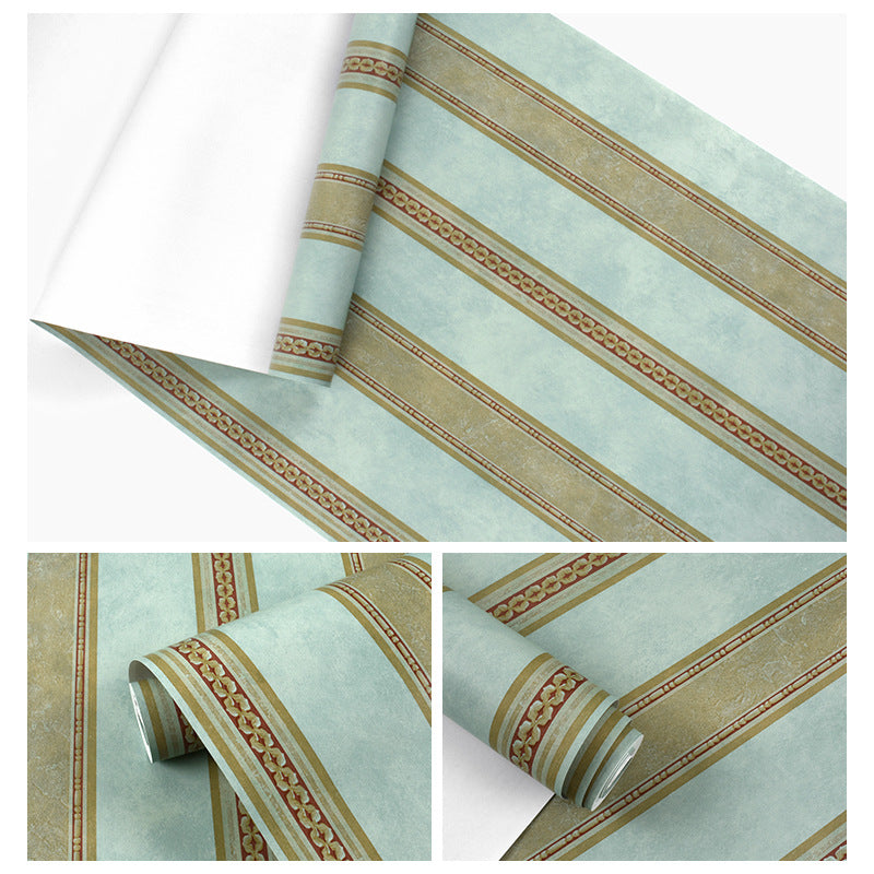 Retro Countryside Wallpaper with Nostalgic Dark Color Vertical Stripes, 20.5" x 33', Non-Pasted Blue Clearhalo 'Vintage wall decor' 'Vintage' 'Wallpaper' Wall Decor' 1806238