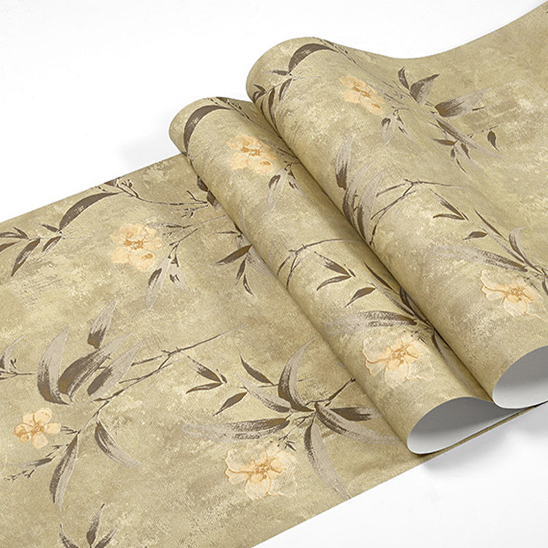 Warm Yellow Non-Woven Decorative Dense Flower Pattern Wallpaper, 20.5"W x 33'L Clearhalo 'Country wall decor' 'Rustic' 'Wallpaper' Wall Decor' 1806245