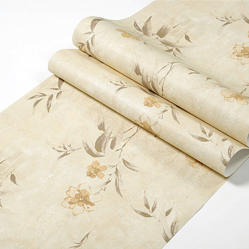 Warm Yellow Non-Woven Decorative Dense Flower Pattern Wallpaper, 20.5"W x 33'L Clearhalo 'Country wall decor' 'Rustic' 'Wallpaper' Wall Decor' 1806248