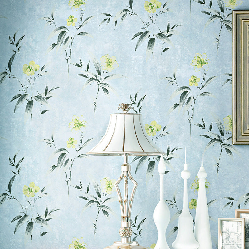 Warm Yellow Non-Woven Decorative Dense Flower Pattern Wallpaper, 20.5"W x 33'L Blue Clearhalo 'Country wall decor' 'Rustic' 'Wallpaper' Wall Decor' 1806249