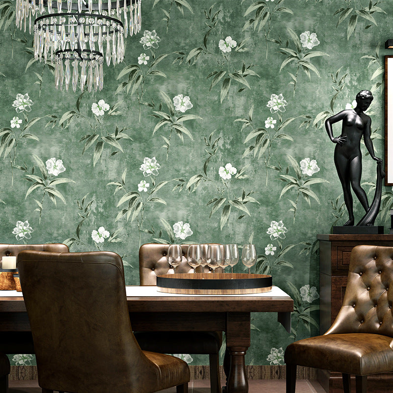 Warm Yellow Non-Woven Decorative Dense Flower Pattern Wallpaper, 20.5"W x 33'L Green Clearhalo 'Country wall decor' 'Rustic' 'Wallpaper' Wall Decor' 1806251