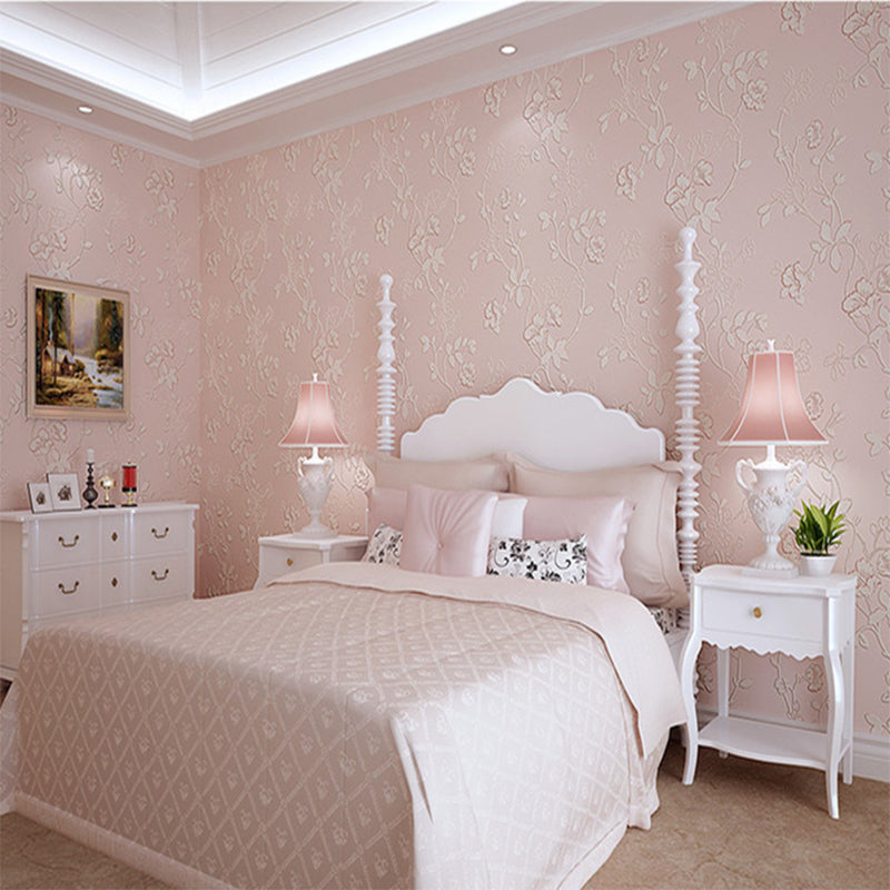 Fresh and Light 3D Print Embossed Vine Flowers Decorative Non-Pasted Wallpaper, 20.5" x 33' Light Pink Clearhalo 'Country wall decor' 'Rustic' 'Wallpaper' Wall Decor' 1806265