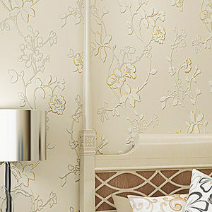 Fresh and Light 3D Print Embossed Vine Flowers Decorative Non-Pasted Wallpaper, 20.5" x 33' Beige