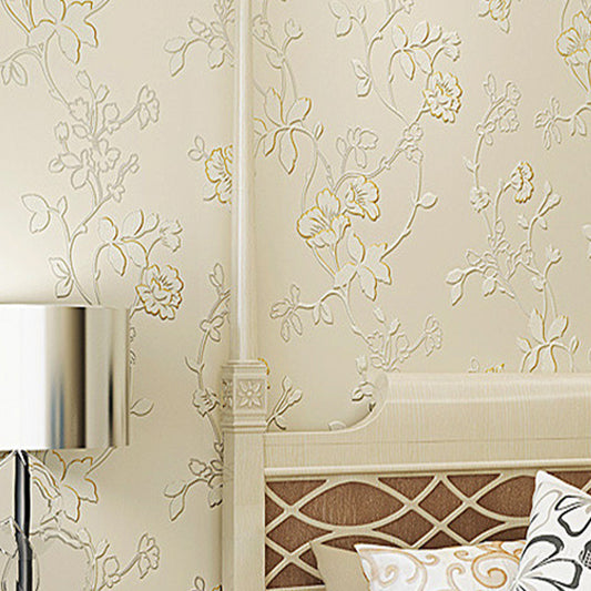 Fresh and Light 3D Print Embossed Vine Flowers Decorative Non-Pasted Wallpaper, 20.5" x 33' Beige Clearhalo 'Country wall decor' 'Rustic' 'Wallpaper' Wall Decor' 1806268