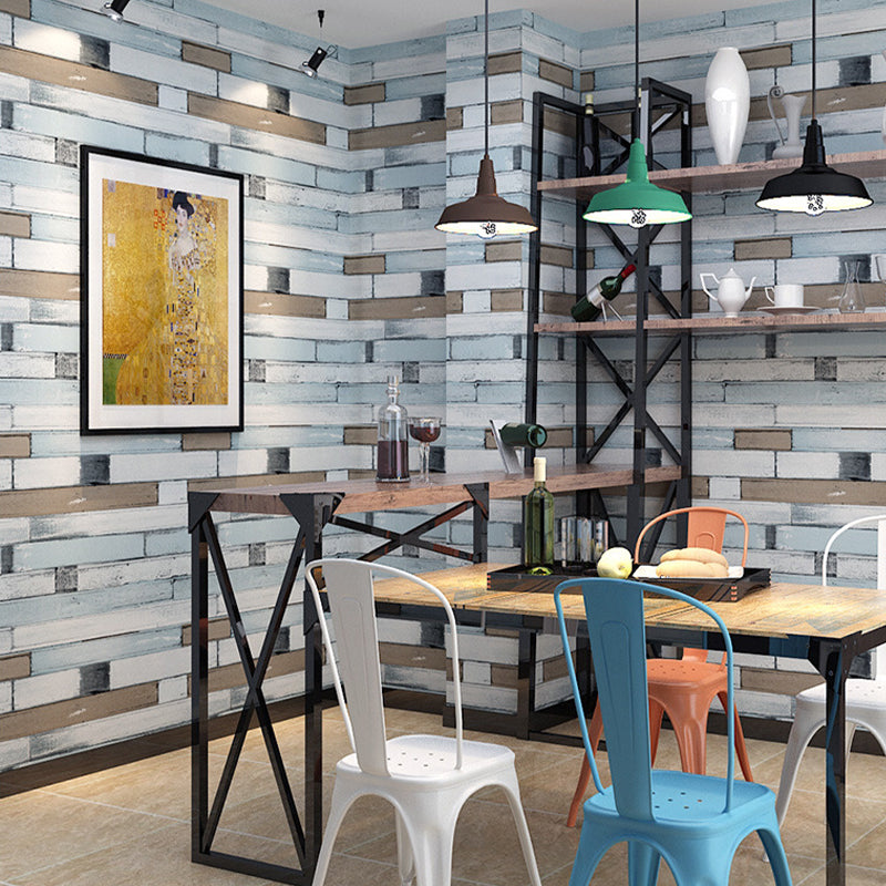 Faux Wood of Horizontal Design Non-Pasted Wallpaper, 33' x 20.5", Multi-Colored Blue-Brown Clearhalo 'Country wall decor' 'Rustic' 'Wallpaper' Wall Decor' 1806302