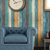 29.1 sq ft. Rustic Minimalist Wood and Stripe Removable Wallpaper in Sky Blue Sky Blue Clearhalo 'Country wall decor' 'Rustic' 'Wallpaper' Wall Decor' 1806317