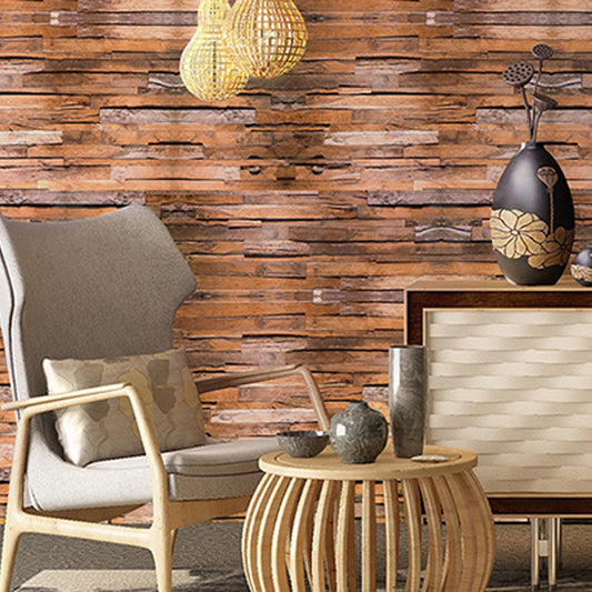 29.1 sq ft. Plaster Wallpaper with Rustic Brown Faux Wood and Stripe, Peel and Stick Brown Clearhalo 'Country wall decor' 'Rustic' 'Wallpaper' Wall Decor' 1806320