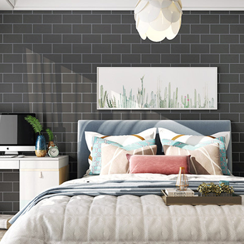 Natural Color 64.6 sq ft. PVC Water-Resistant Grid and Brick Wallpaper Grey Clearhalo 'Modern wall decor' 'Modern' 'Wallpaper' Wall Decor' 1806326